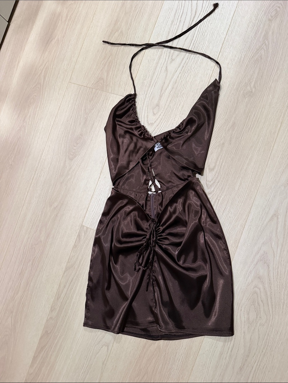 Tiger Mist Brown Satin Mini Dress